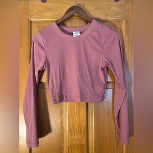 PINK Victoria's Secret Ribbed Long-Sleeve Crop Top - Mauve
